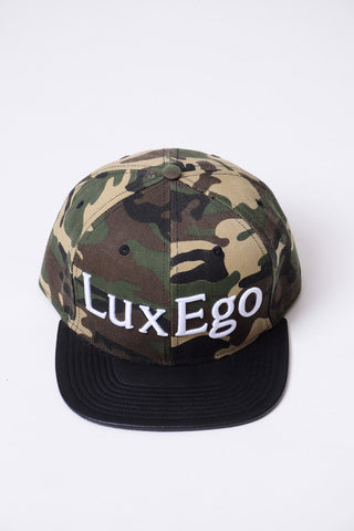 Camo design with leather Visor and white LuxEgo Embroidery